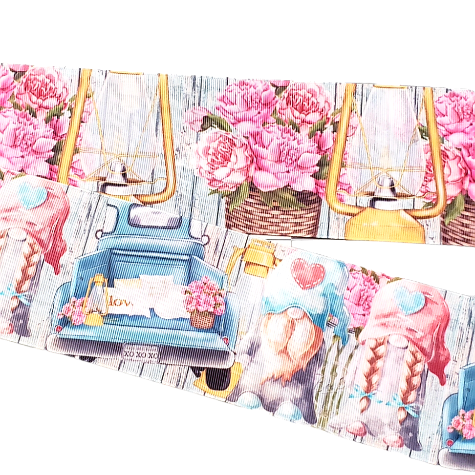 Gnome Floral Truck Grosgrain Ribbon