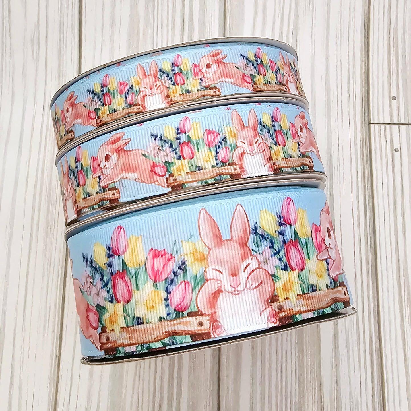 Spring Bunny & Flowers Grosgrain Ribbon