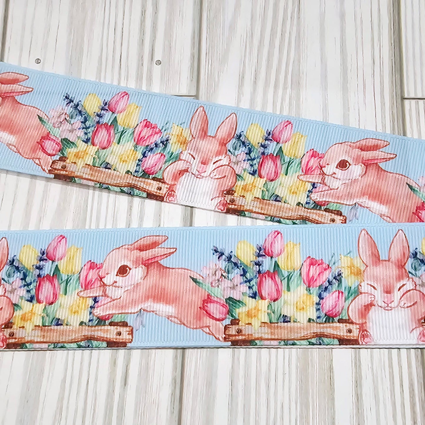Spring Bunny & Flowers Grosgrain Ribbon