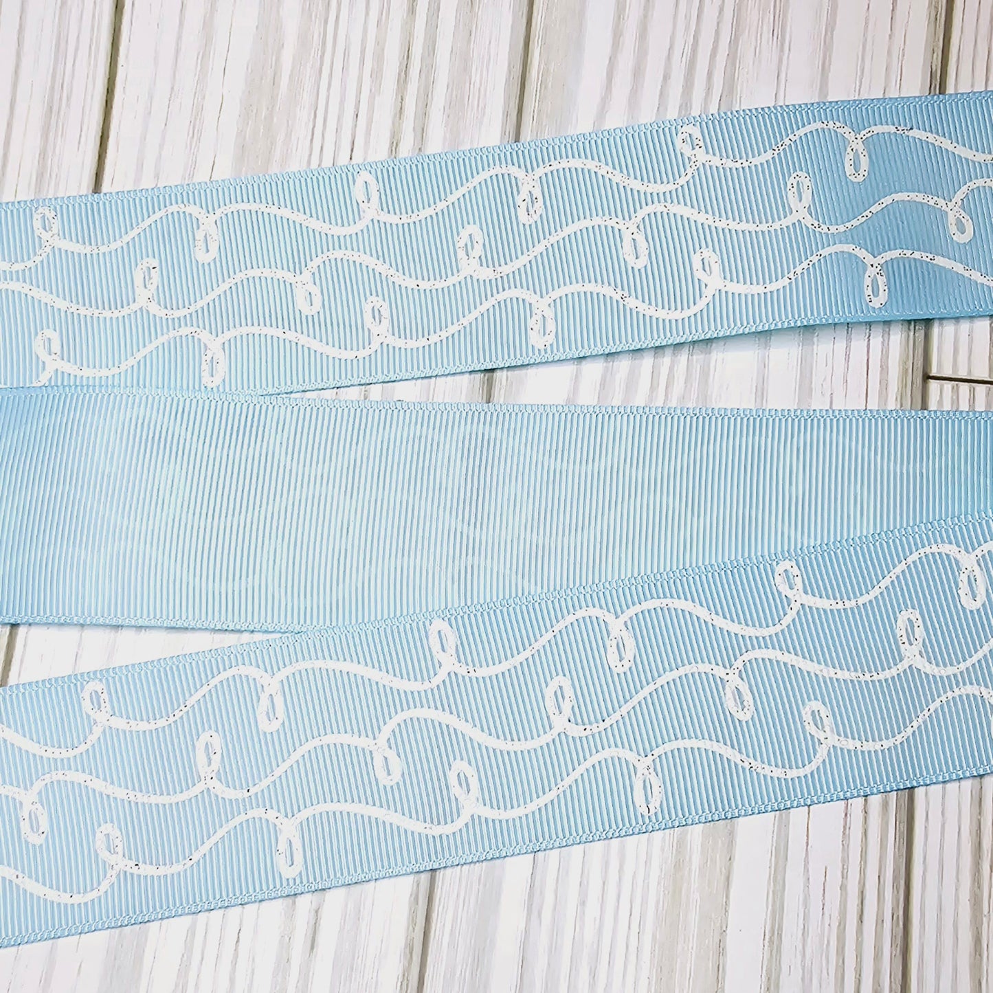 Doodle Swirls (White Glitter) Grosgrain Ribbon, 1.5"