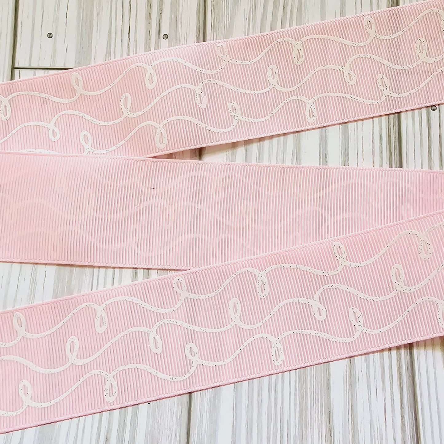 Doodle Swirls (White Glitter) Grosgrain Ribbon, 1.5"