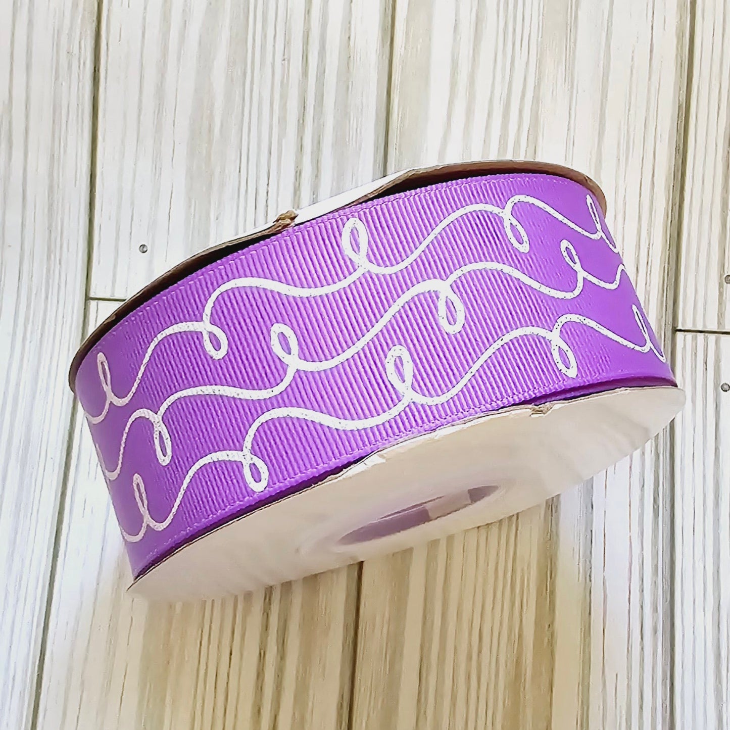 Doodle Swirls (White Glitter) Grosgrain Ribbon, 1.5"