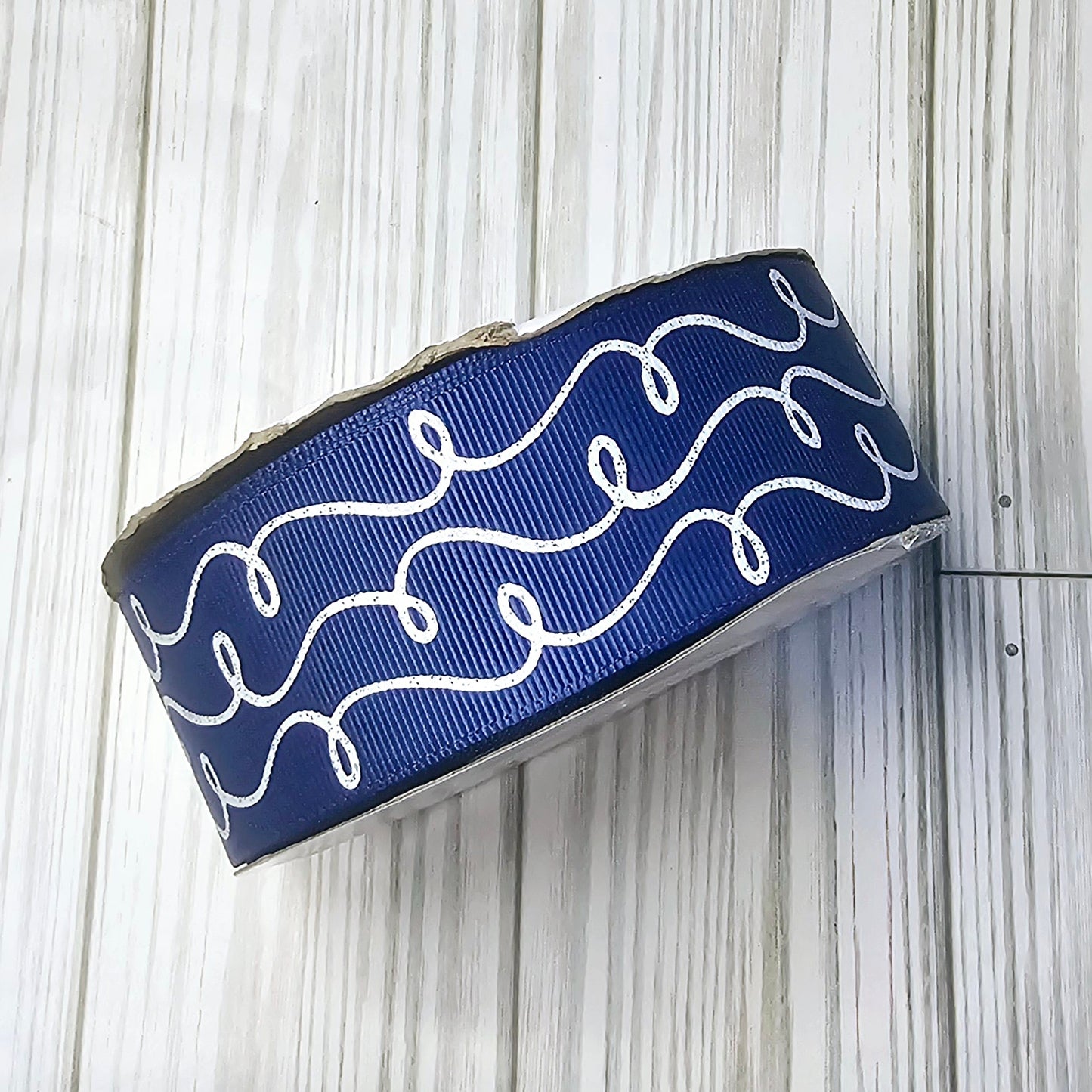 Doodle Swirls (White Glitter) Grosgrain Ribbon, 1.5"