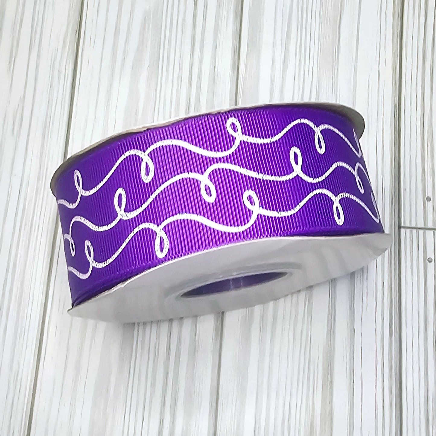 Doodle Swirls (White Glitter) Grosgrain Ribbon, 1.5"