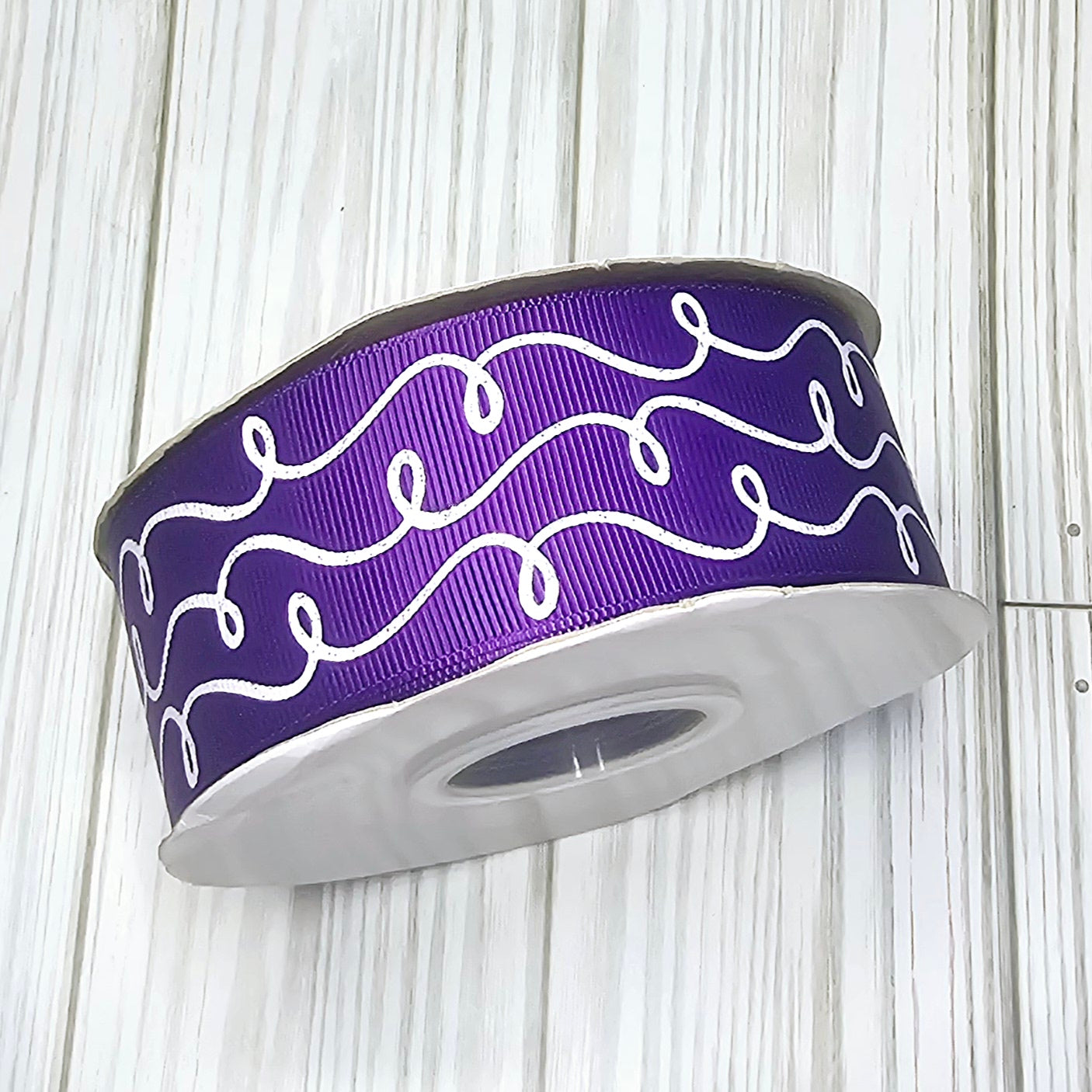 Doodle Swirls (White Glitter) Grosgrain Ribbon, 1.5"
