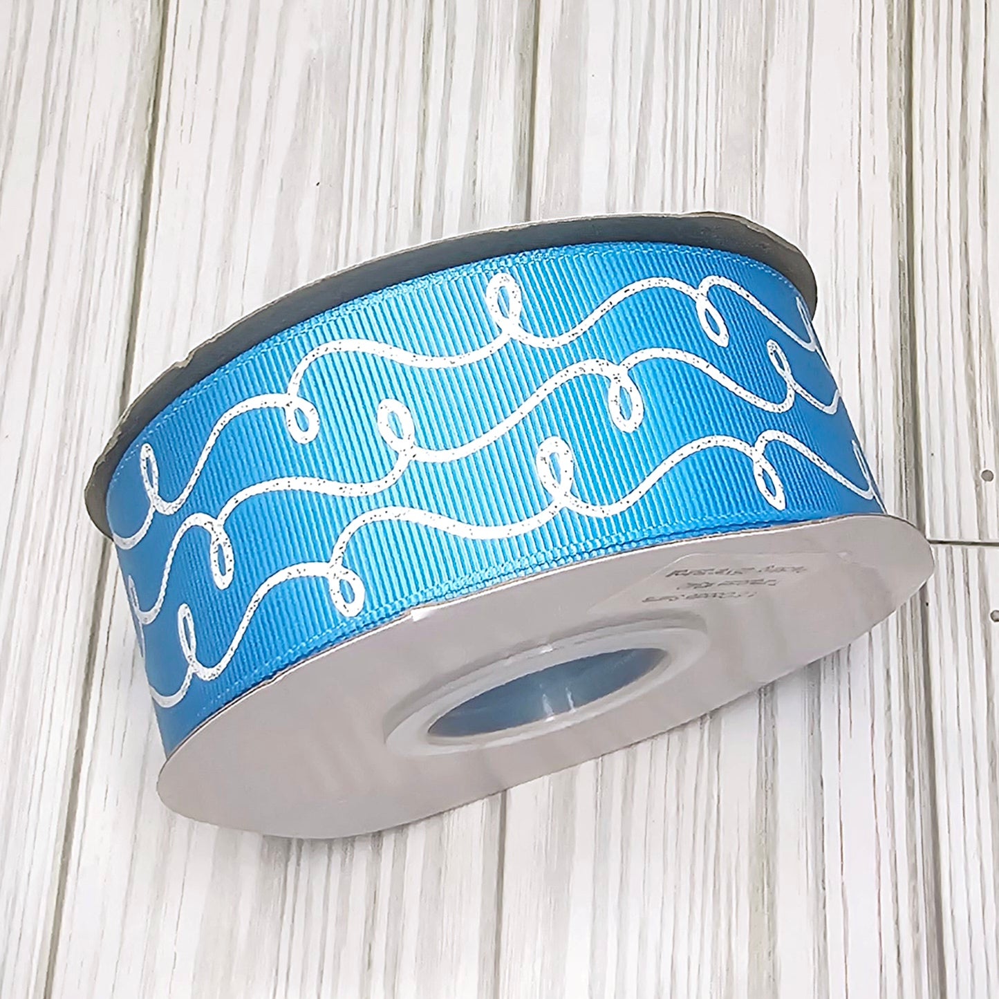 Doodle Swirls (White Glitter) Grosgrain Ribbon, 1.5"