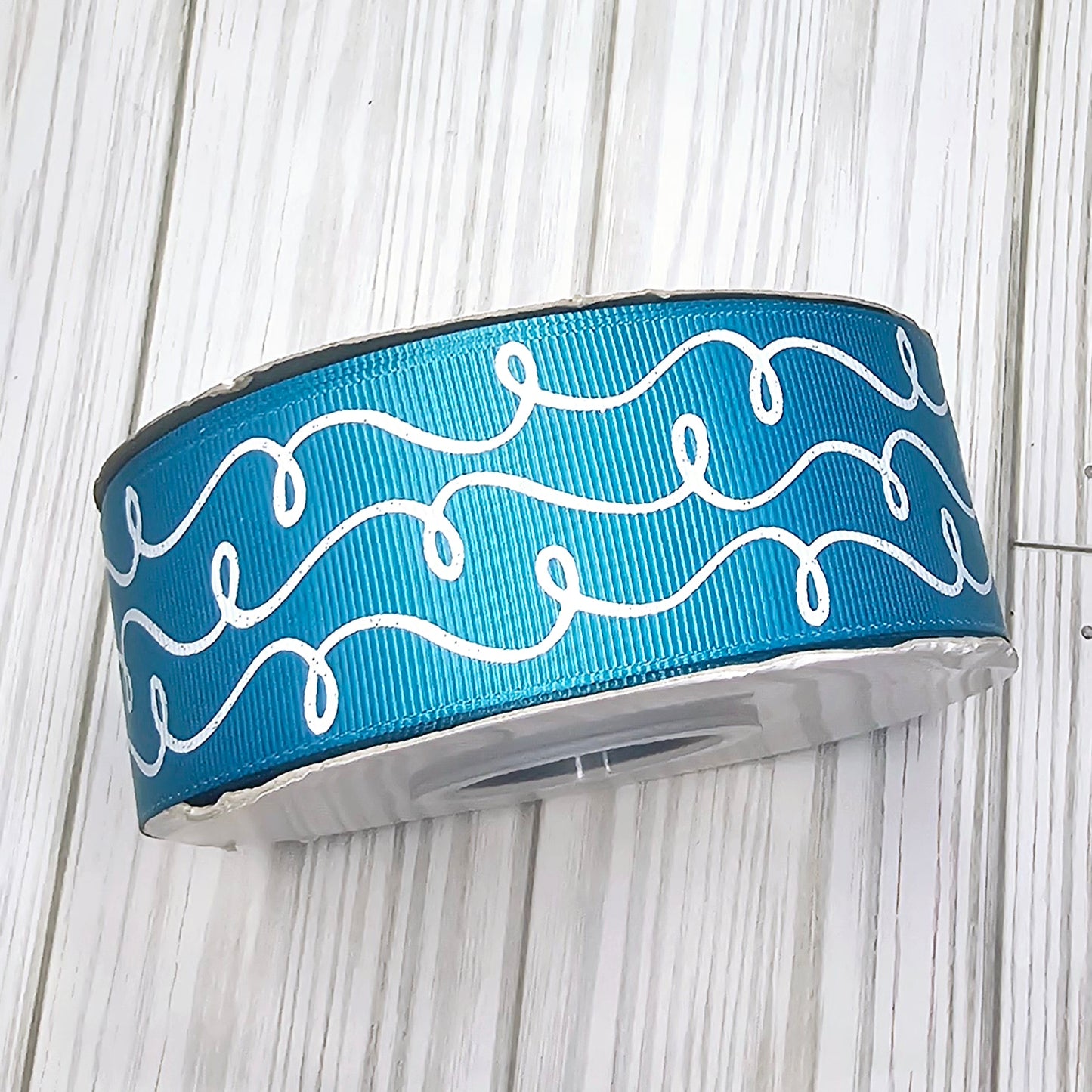 Doodle Swirls (White Glitter) Grosgrain Ribbon, 1.5"