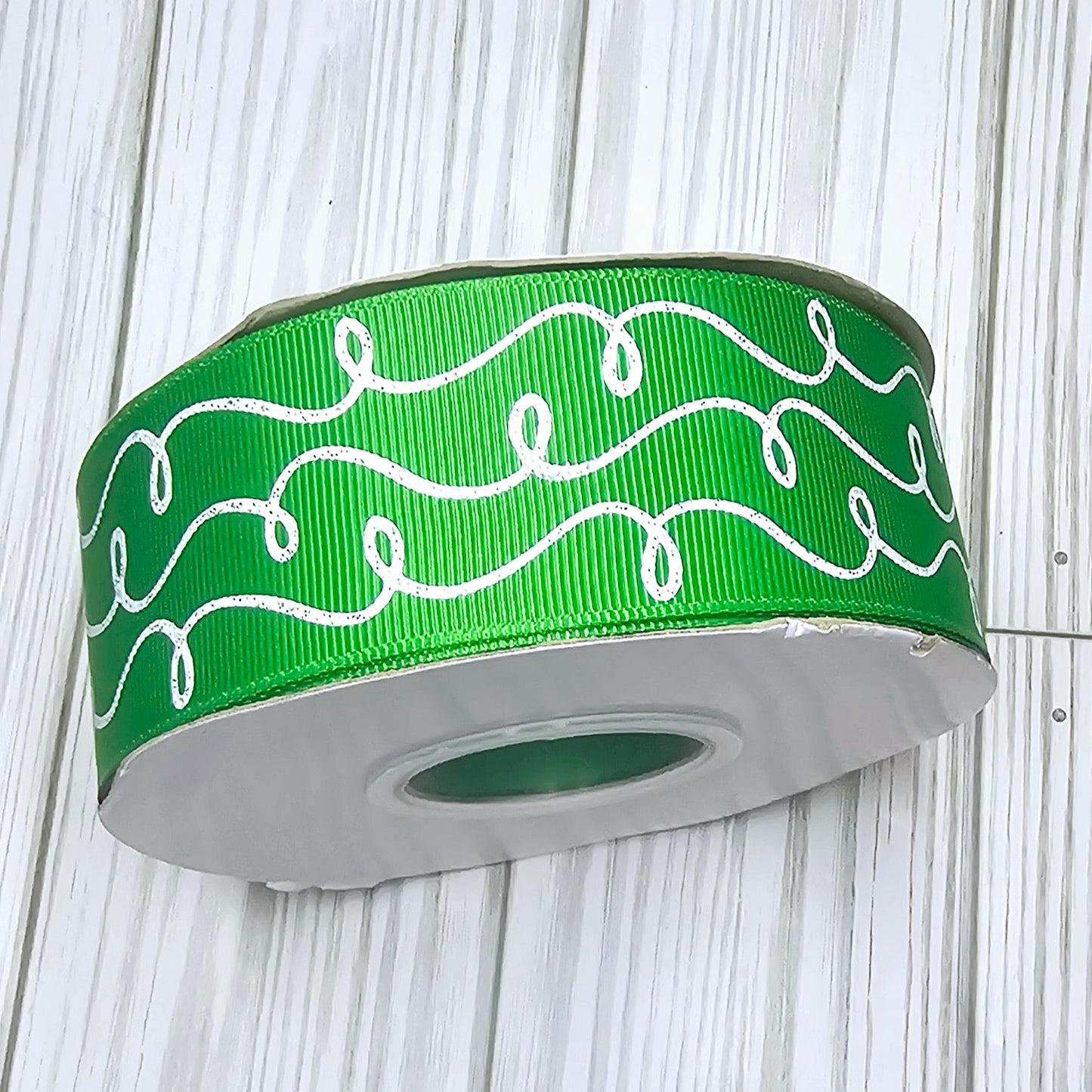 Doodle Swirls (White Glitter) Grosgrain Ribbon, 1.5"