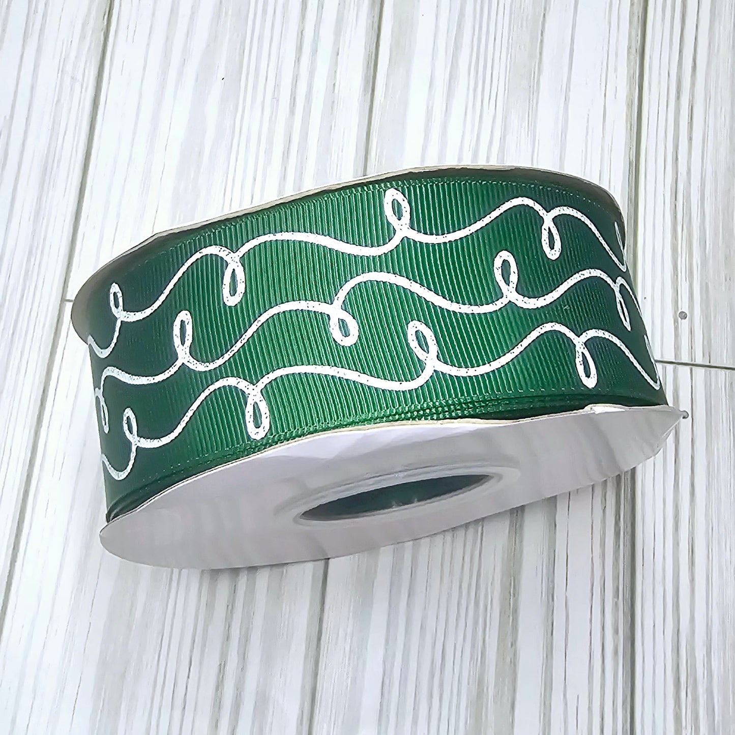 Doodle Swirls (White Glitter) Grosgrain Ribbon, 1.5"