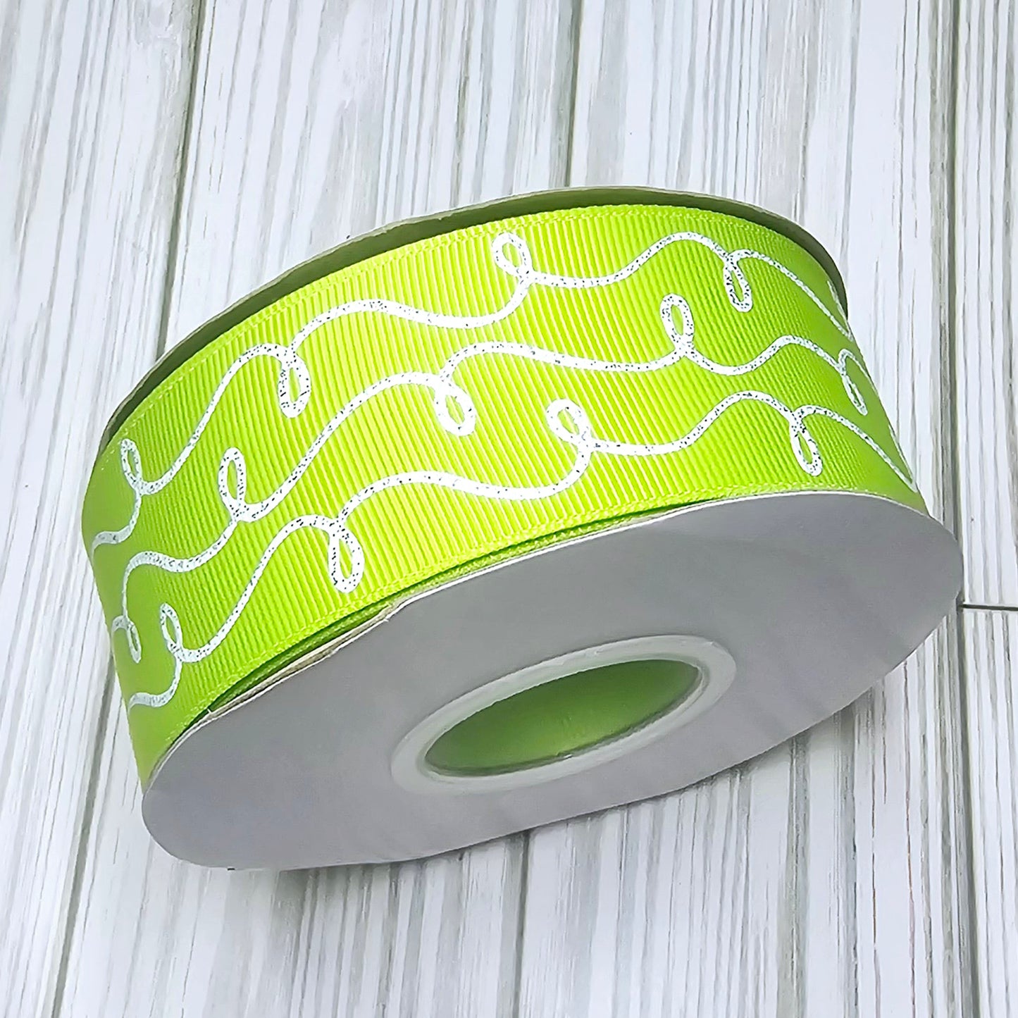 Doodle Swirls (White Glitter) Grosgrain Ribbon, 1.5"