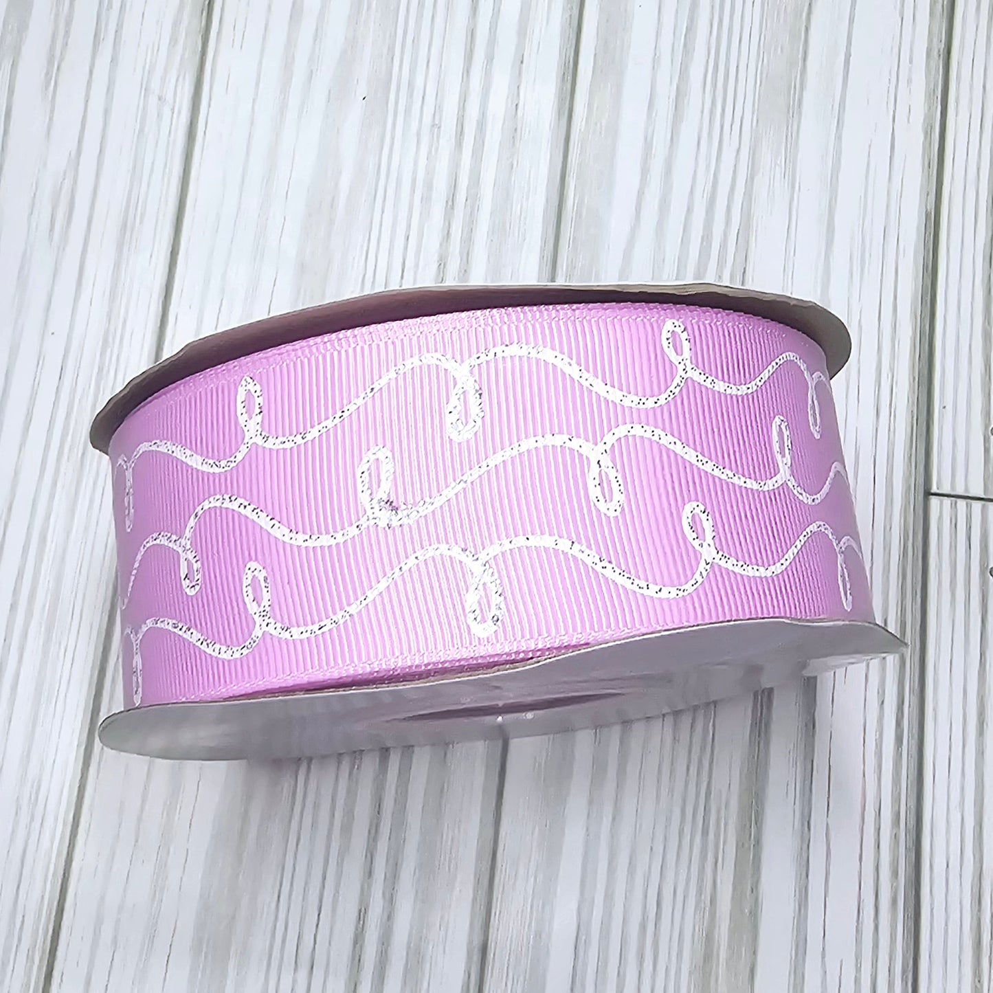 Doodle Swirls (White Glitter) Grosgrain Ribbon, 1.5"