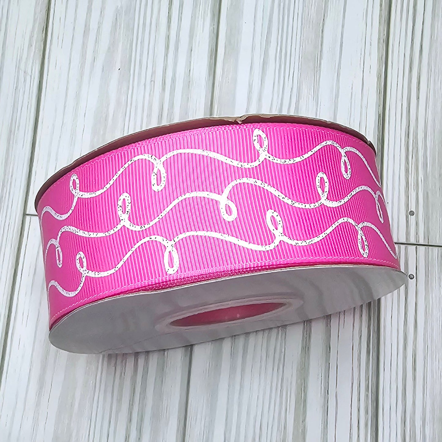 Doodle Swirls (White Glitter) Grosgrain Ribbon, 1.5"