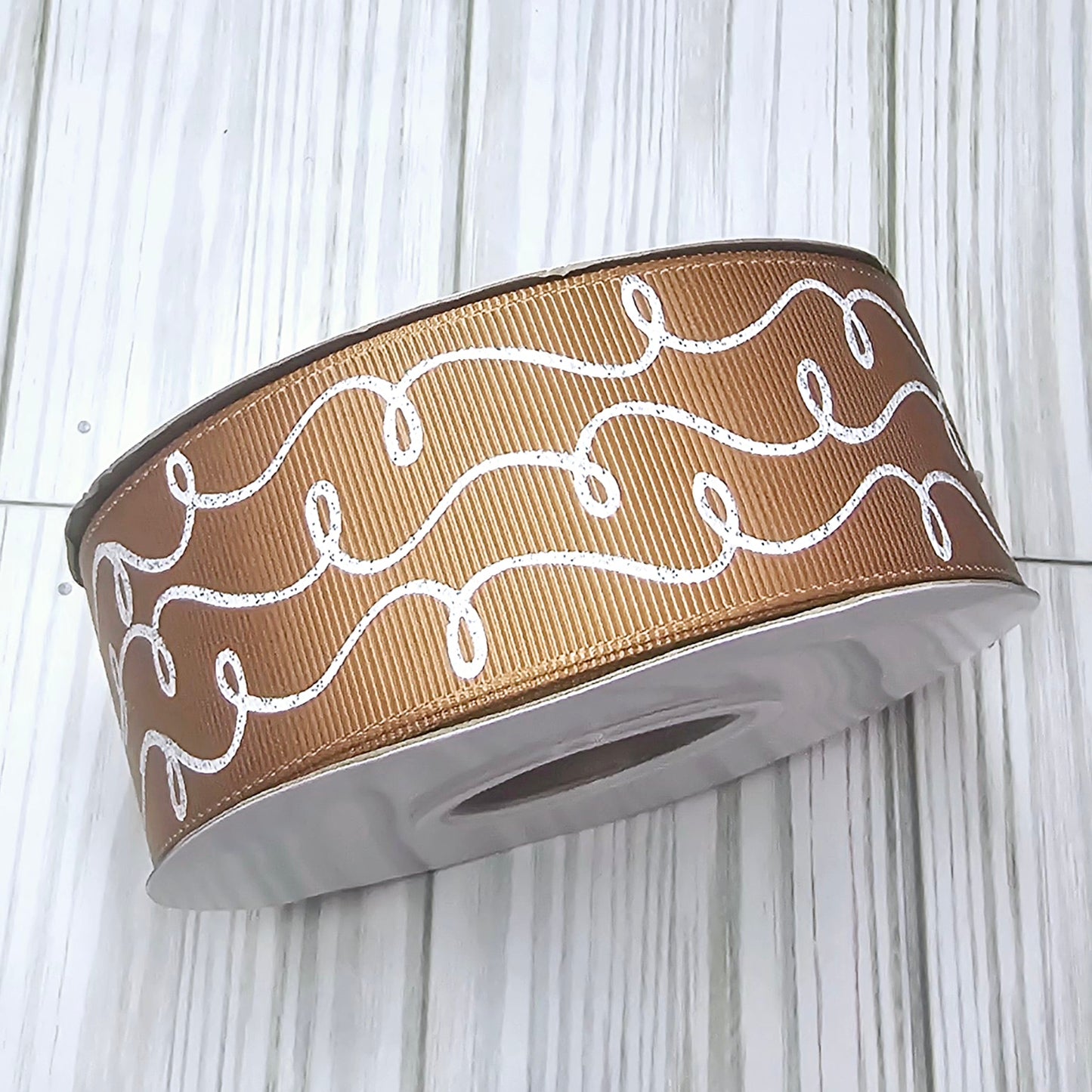 Doodle Swirls (White Glitter) Grosgrain Ribbon, 1.5"