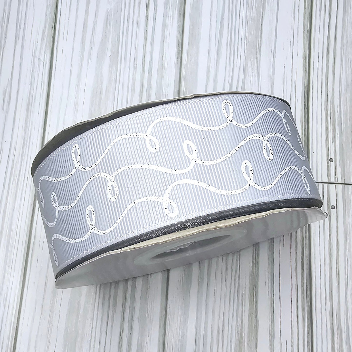 Doodle Swirls (White Glitter) Grosgrain Ribbon, 1.5"