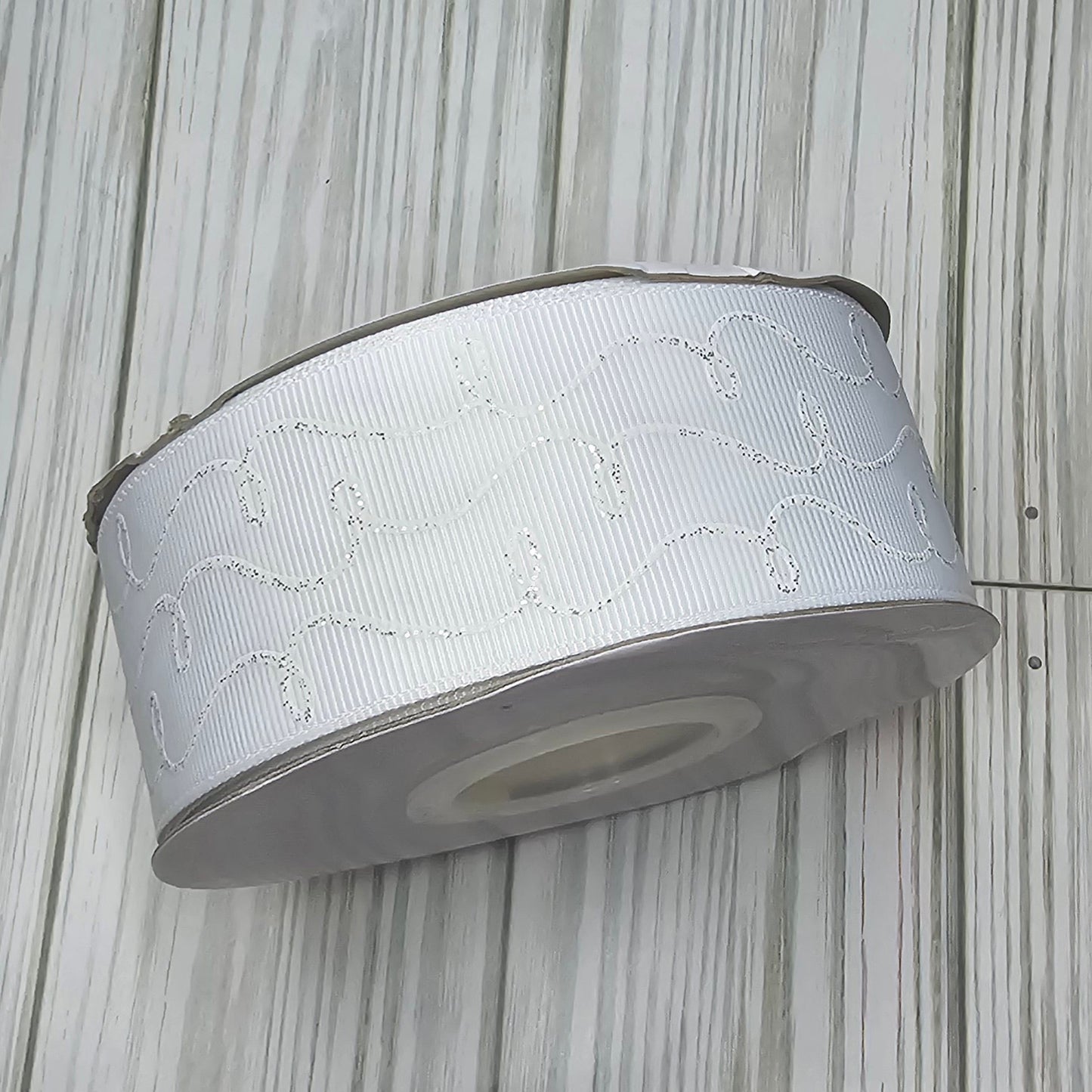 Doodle Swirls (White Glitter) Grosgrain Ribbon, 1.5"