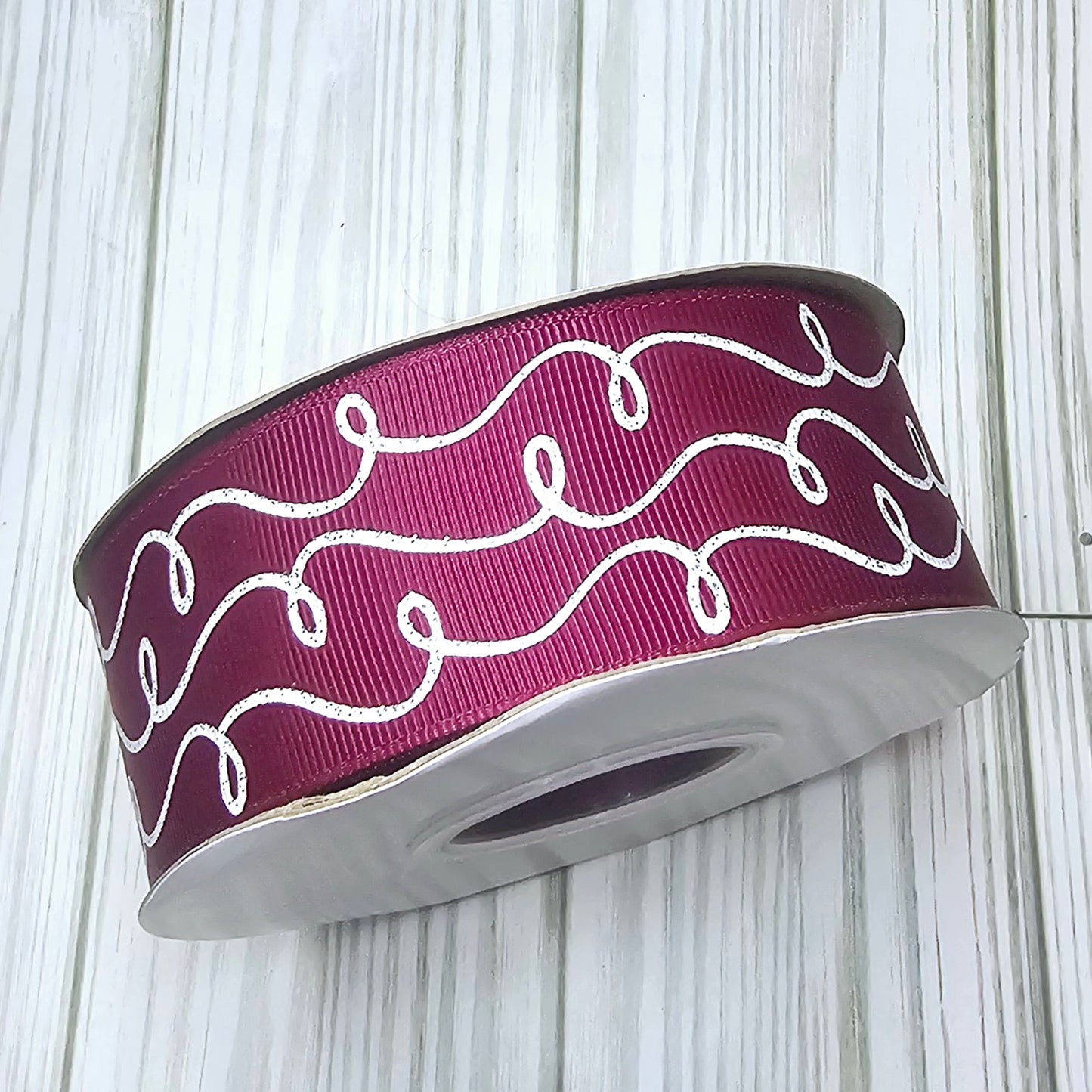 Doodle Swirls (White Glitter) Grosgrain Ribbon, 1.5"