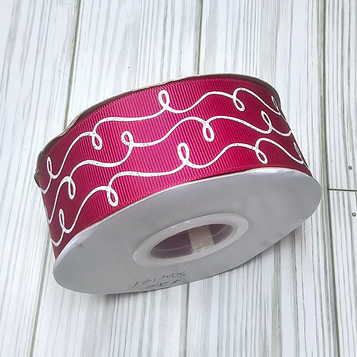 Doodle Swirls (White Glitter) Grosgrain Ribbon, 1.5"