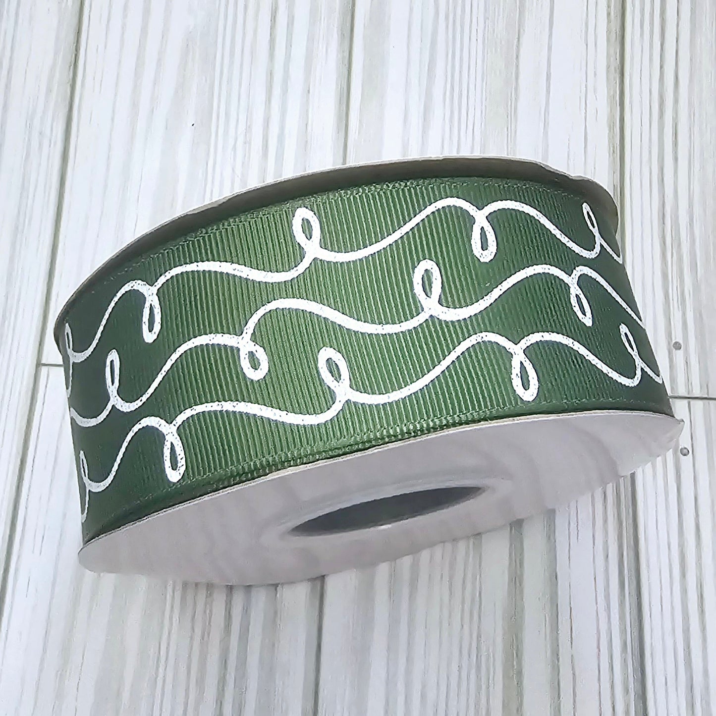 Doodle Swirls (White Glitter) Grosgrain Ribbon, 1.5"
