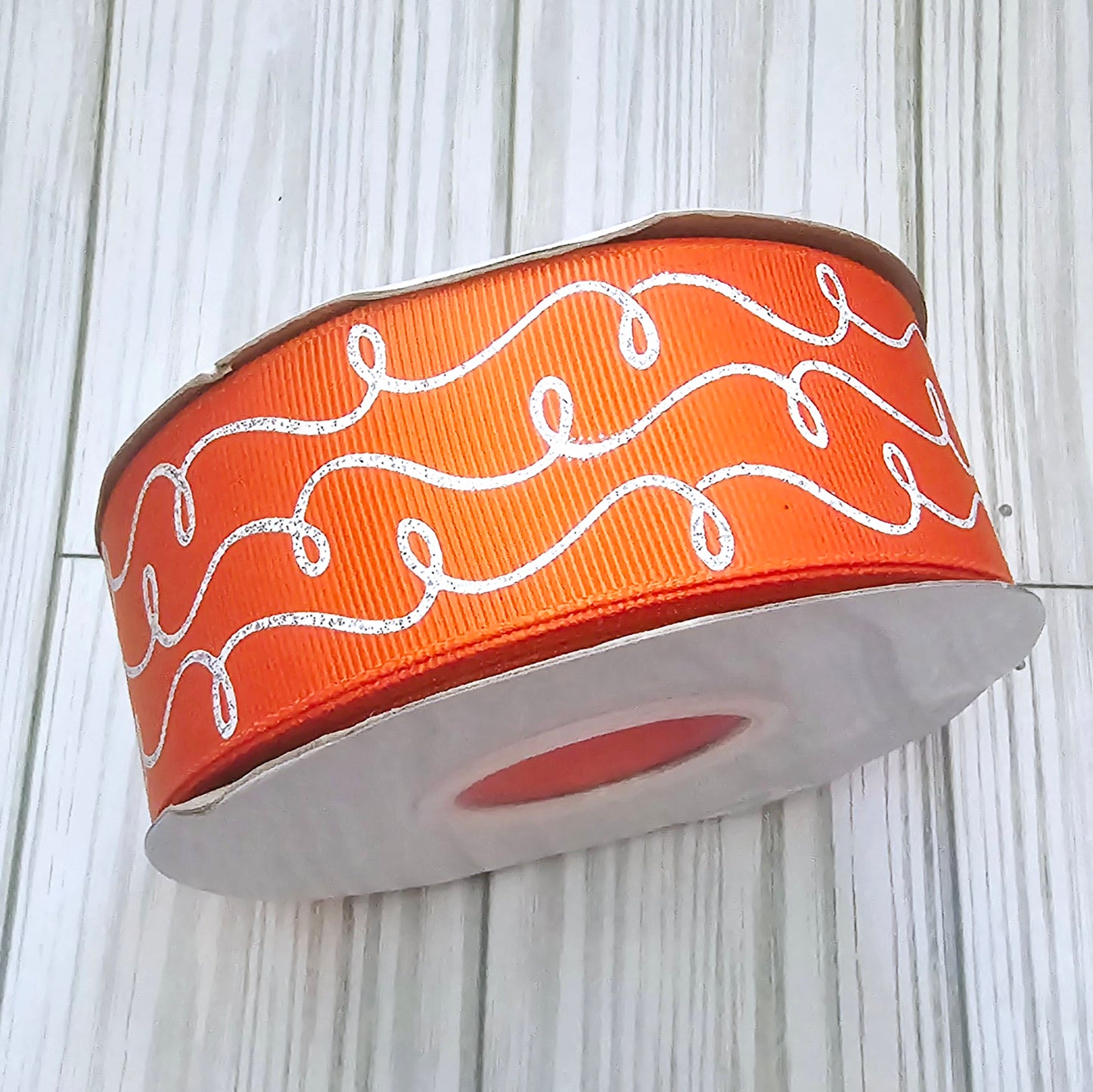 Doodle Swirls (White Glitter) Grosgrain Ribbon, 1.5"