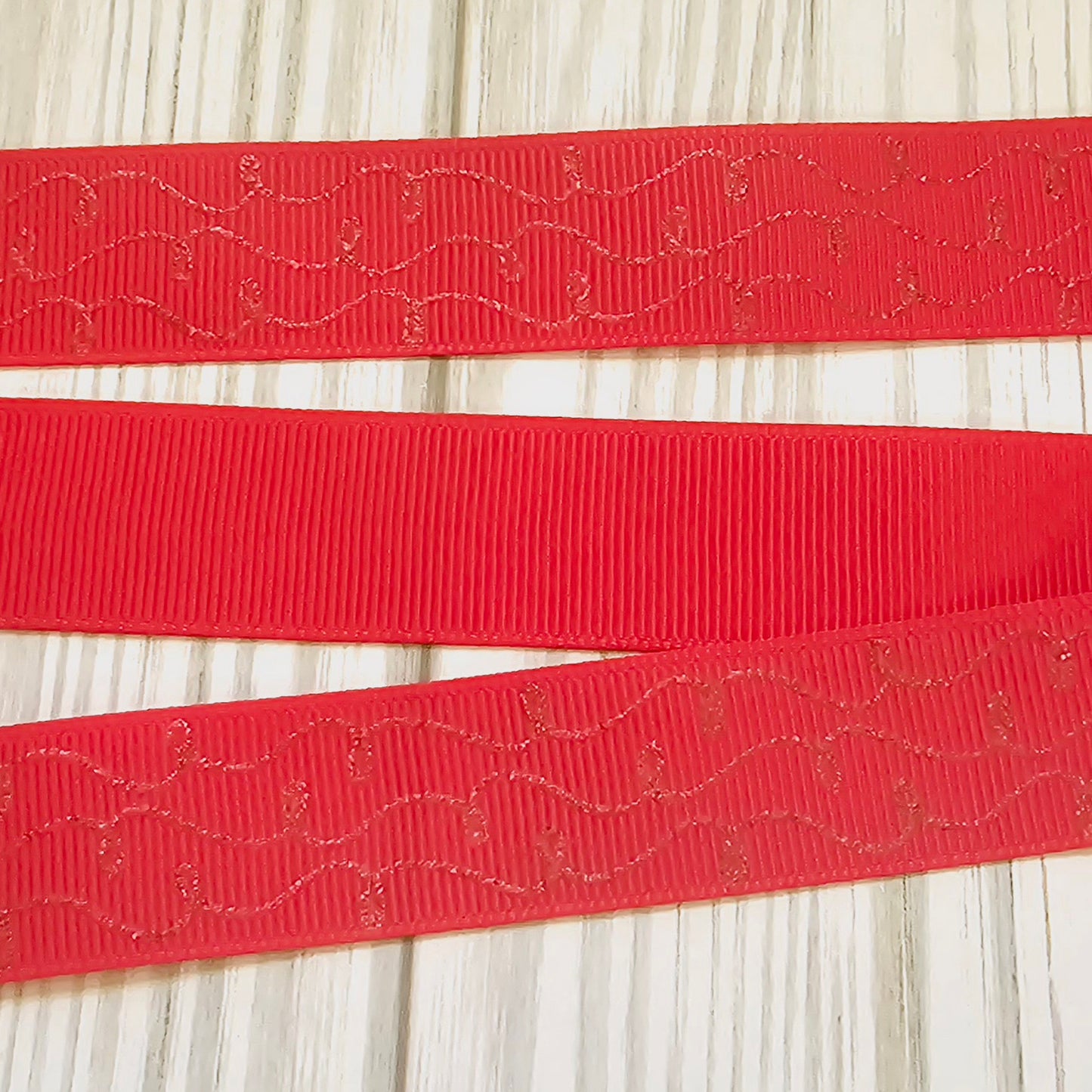 Doodle Swirls (Red Glitter) Grosgrain Ribbon
