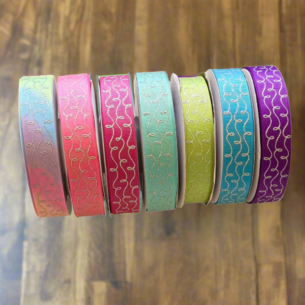 Doodle Swirls (Silver Glitter) Gorsgrain Ribbon