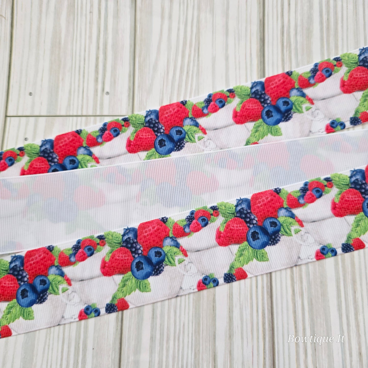 Blueberry & Strawberries Grosgrain Ribbon