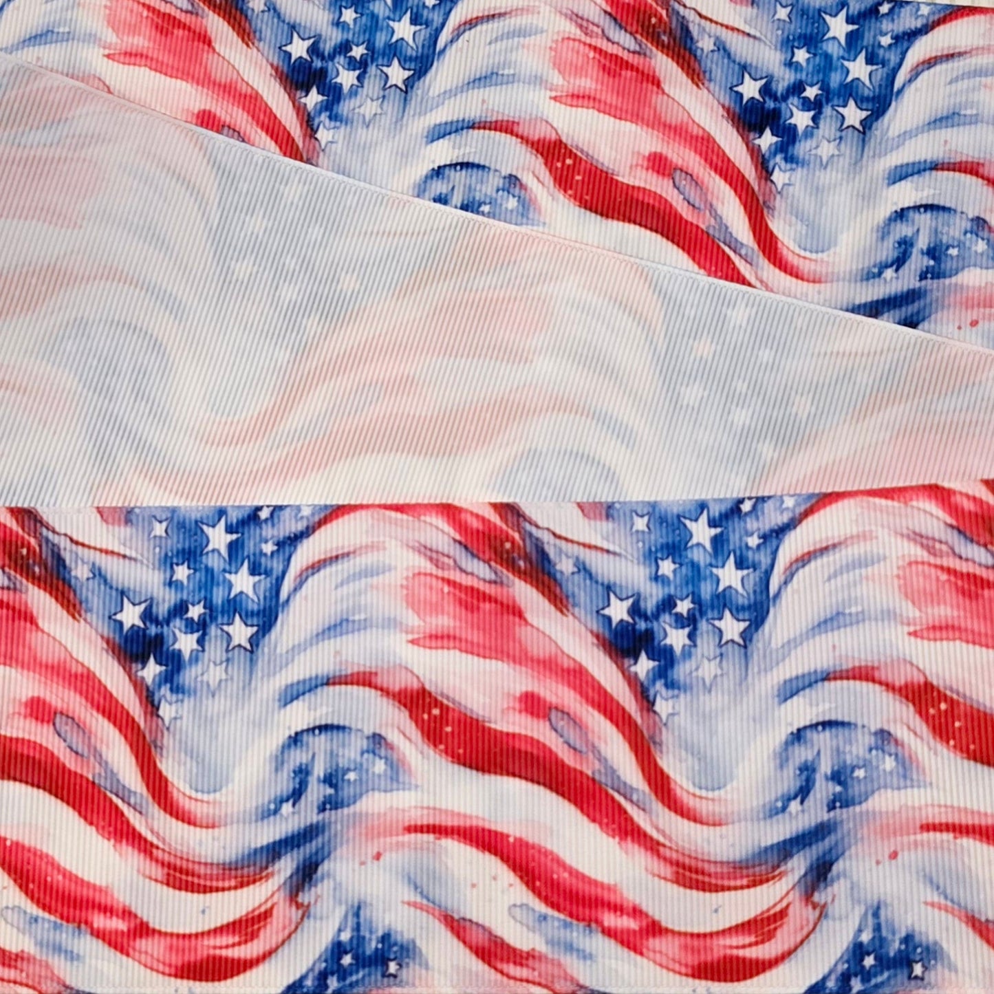 Watercolor Patriotic Flag Grosgrain Ribbon