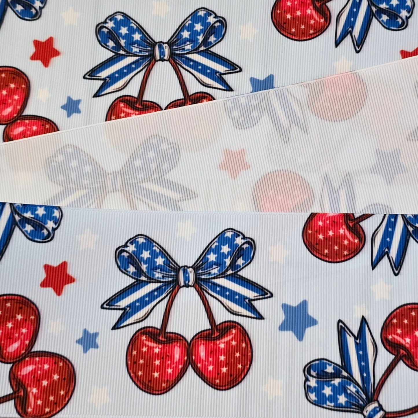 Patriotic Coquette Cherries Grosgrain Ribbon