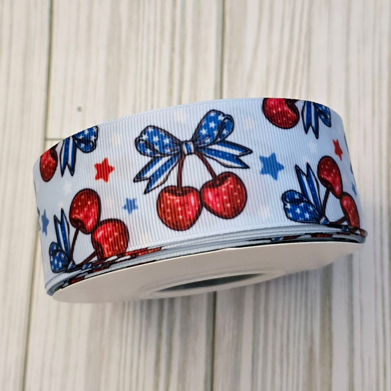 Patriotic Coquette Cherries Grosgrain Ribbon