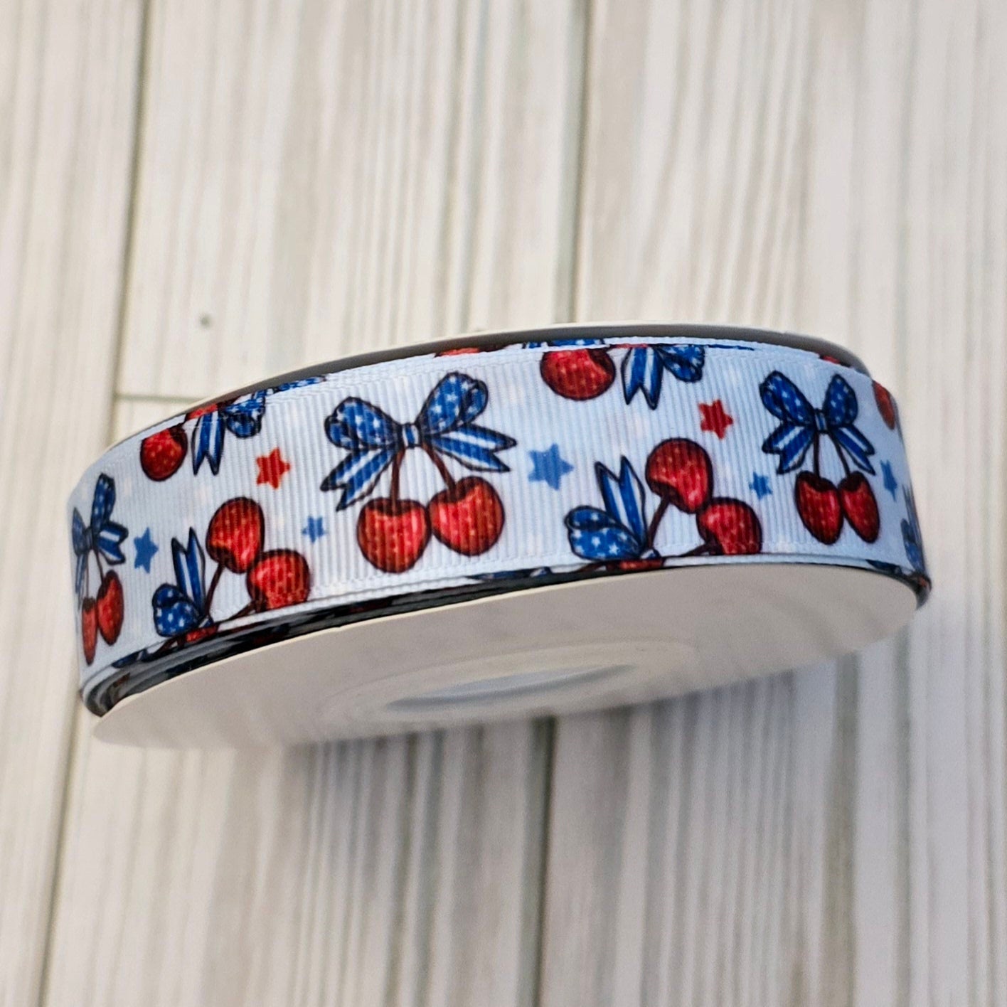 Patriotic Coquette Cherries Grosgrain Ribbon