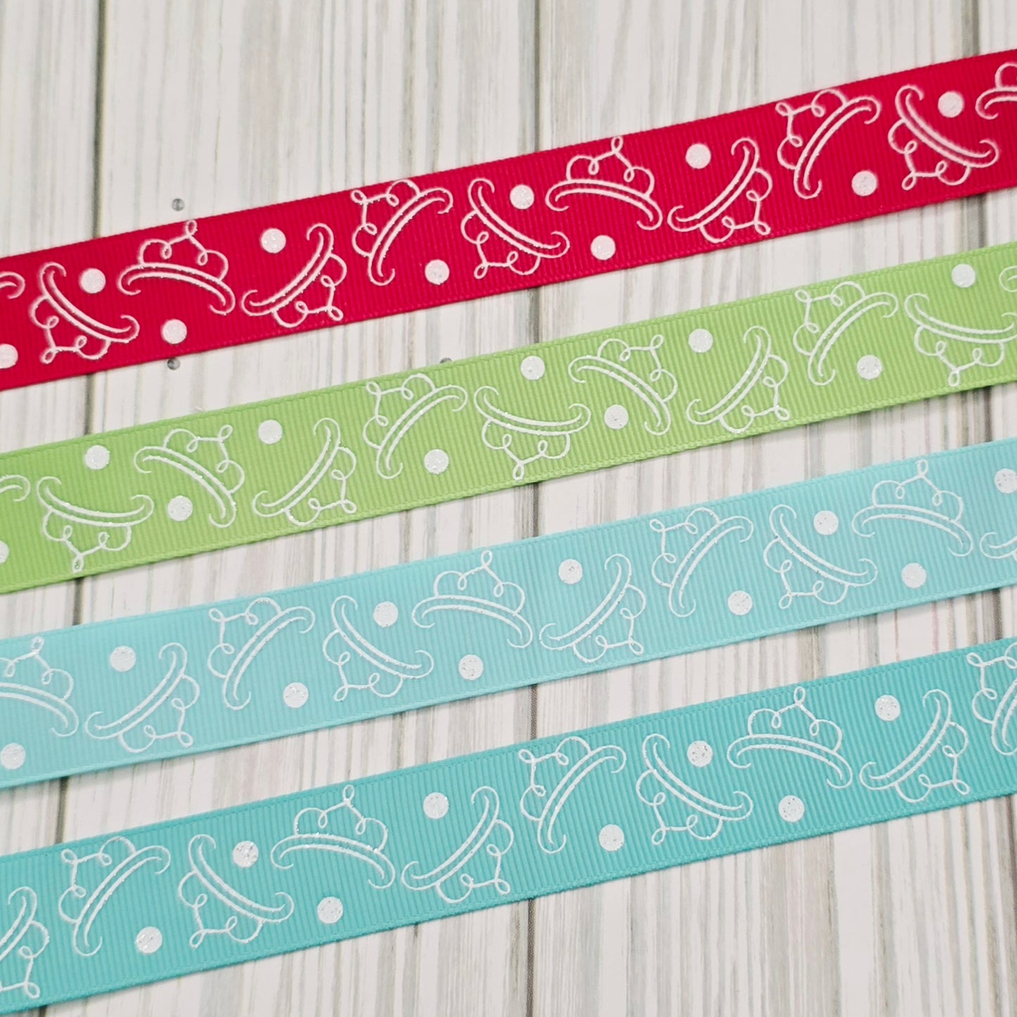 Tiaras White Glitter Grosgrain Ribbon