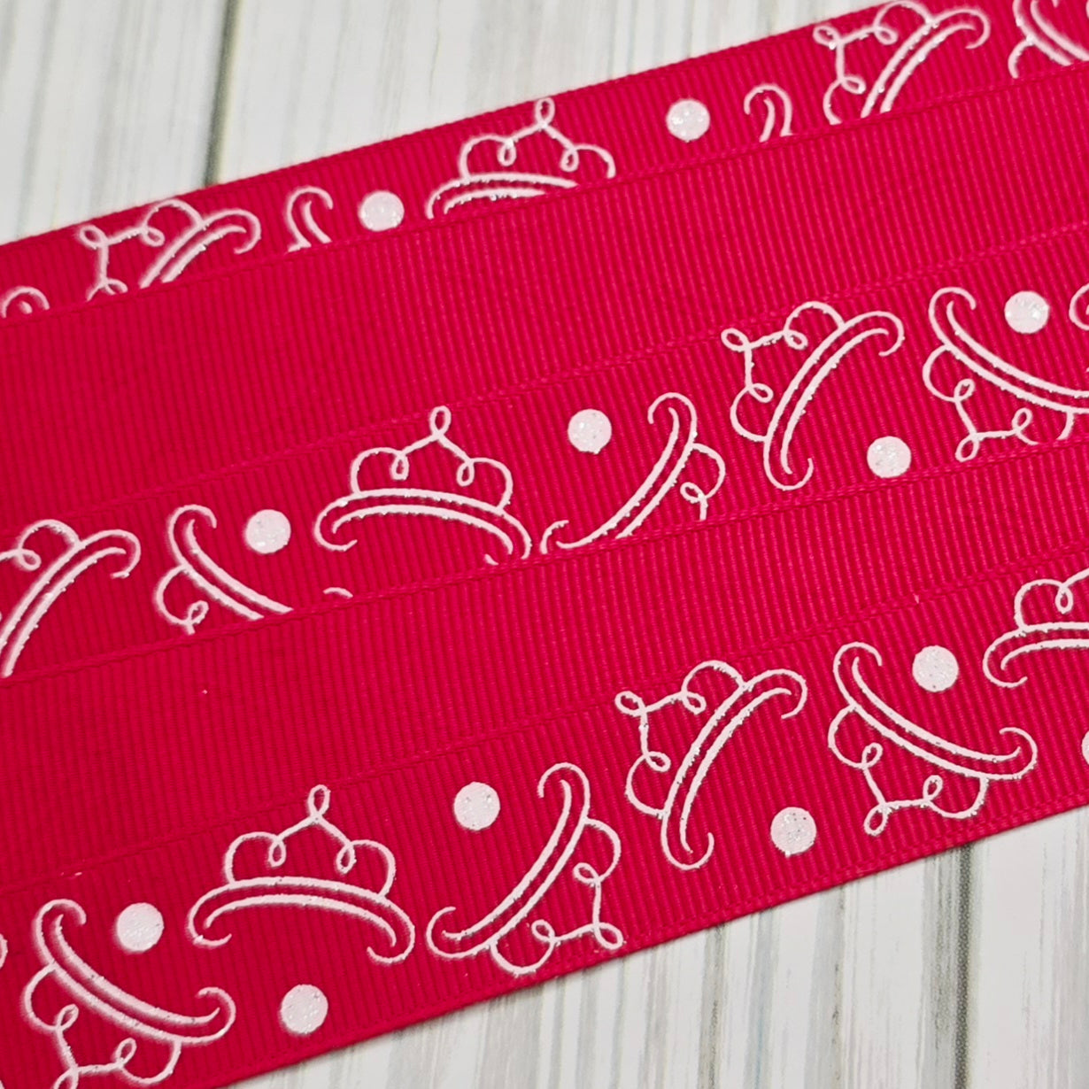 Tiaras White Glitter Grosgrain Ribbon