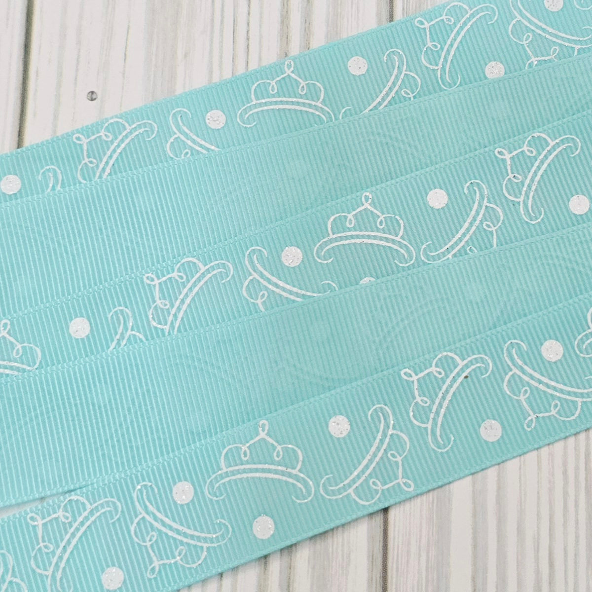 Tiaras White Glitter Grosgrain Ribbon