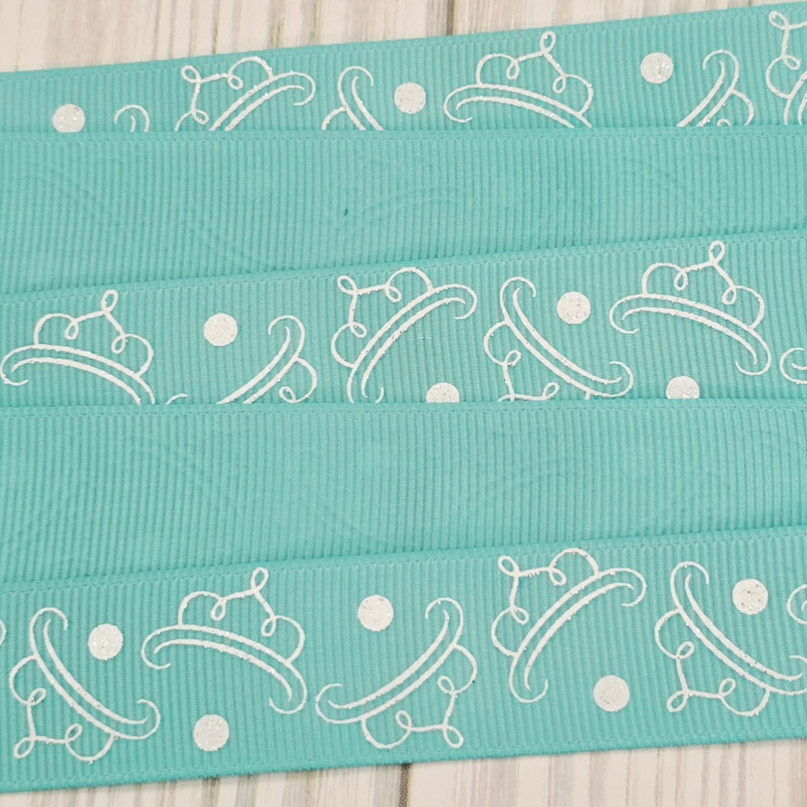 Tiaras White Glitter Grosgrain Ribbon