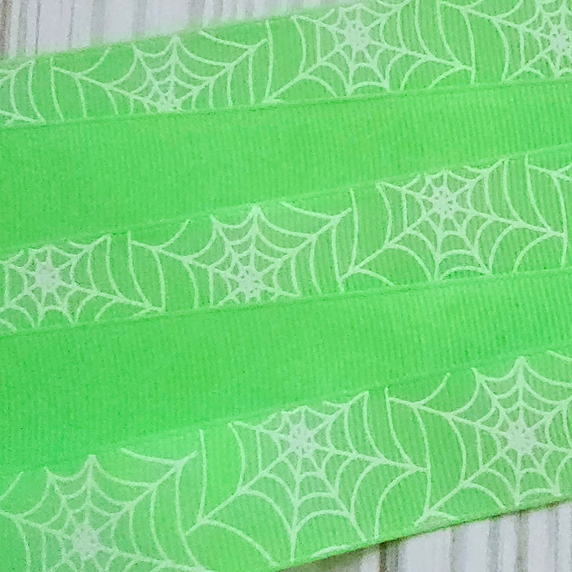 Spider Web Grosgrain Ribbon-Glows in the Dark