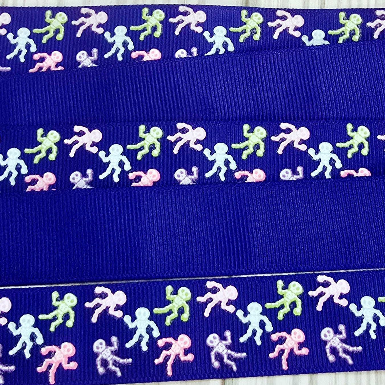 Skeleton Scatter Grosgrain Ribbon-Glows in the Dark