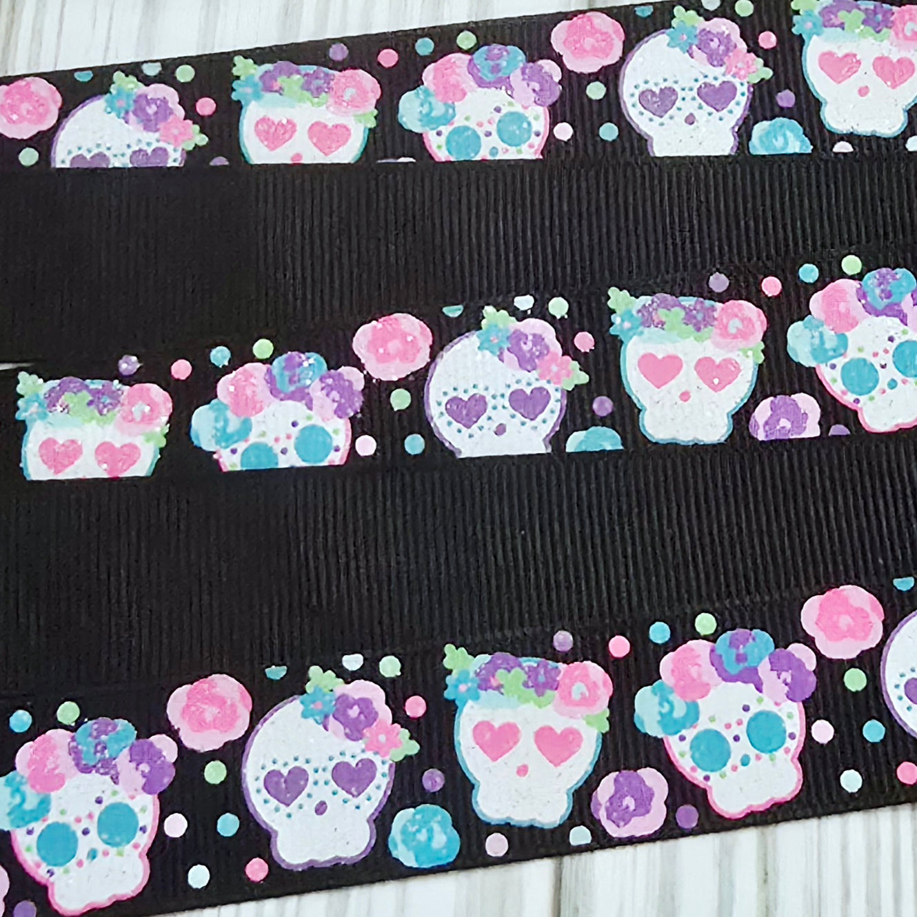 Floral Sugar Skulls Grosgrain Ribbon
