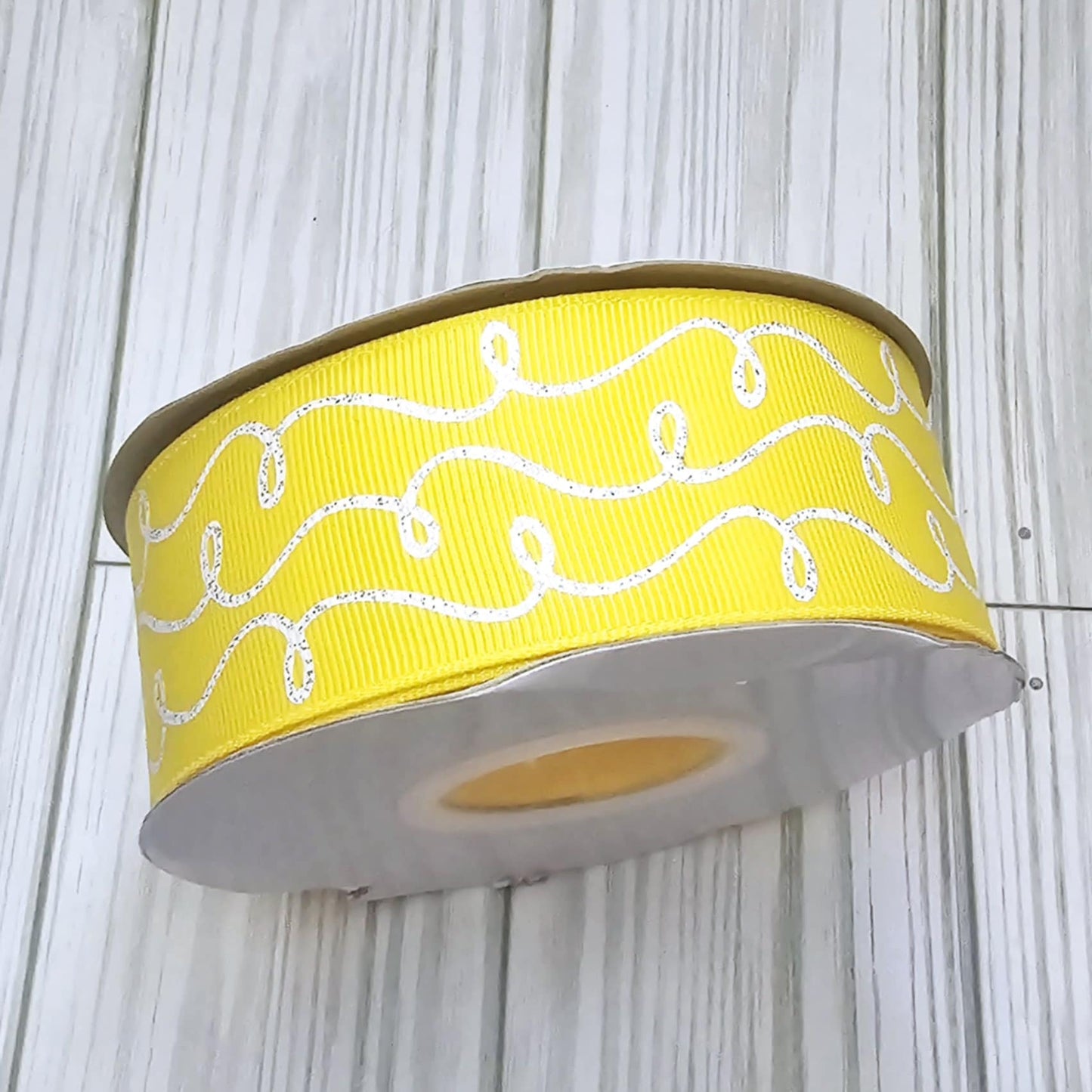 Doodle Swirls (White Glitter) Grosgrain Ribbon, 1.5"
