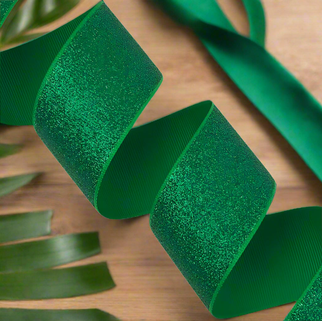 GL - Emerald Soft Glitter Grosgrain Ribbon