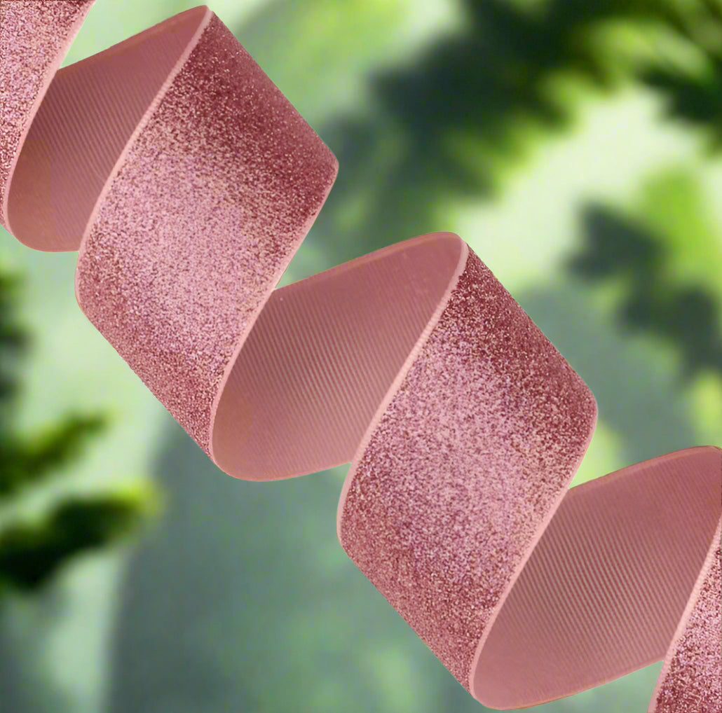 GL - Rose Gold Soft Glitter Grosgrain Ribbon