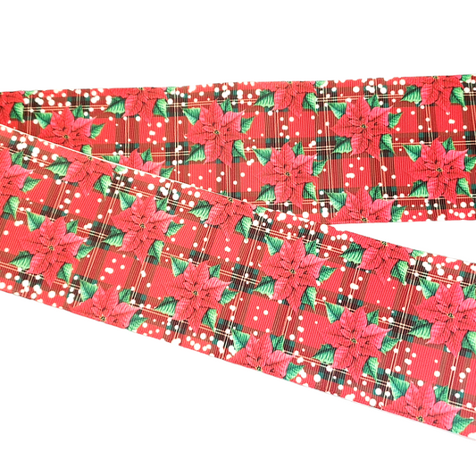 Poinsettia Chirstmas Plaid Ribbon