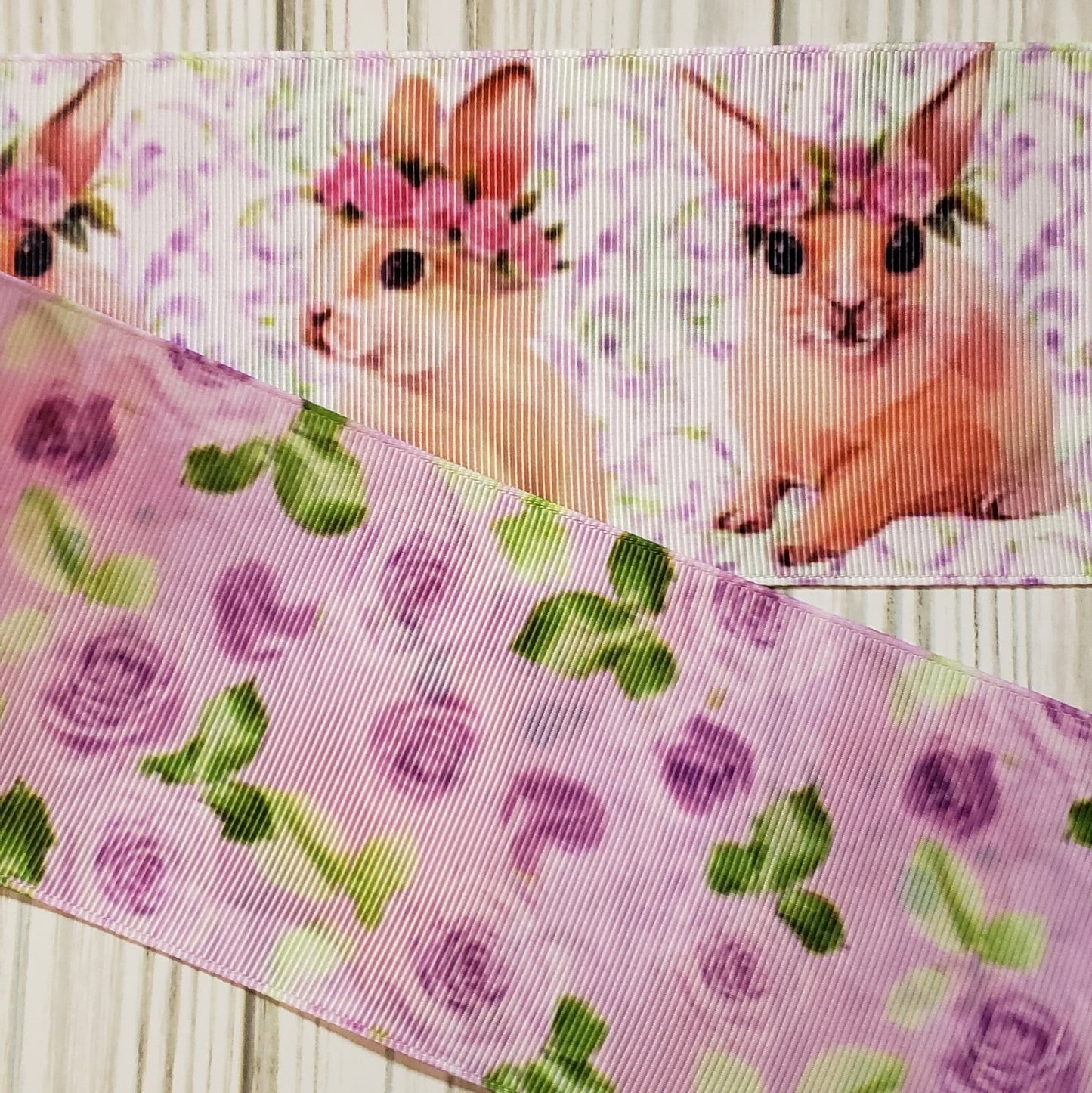 Floral Bunnies Grograin Ribbon