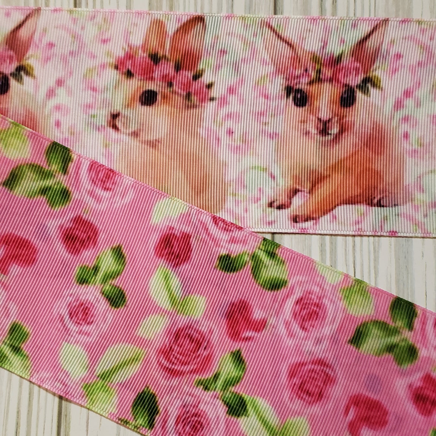 Floral Bunnies Grograin Ribbon