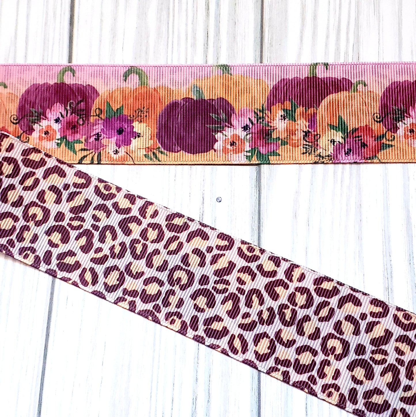 Fall Floral & Leopard Pumpkins Ribbon