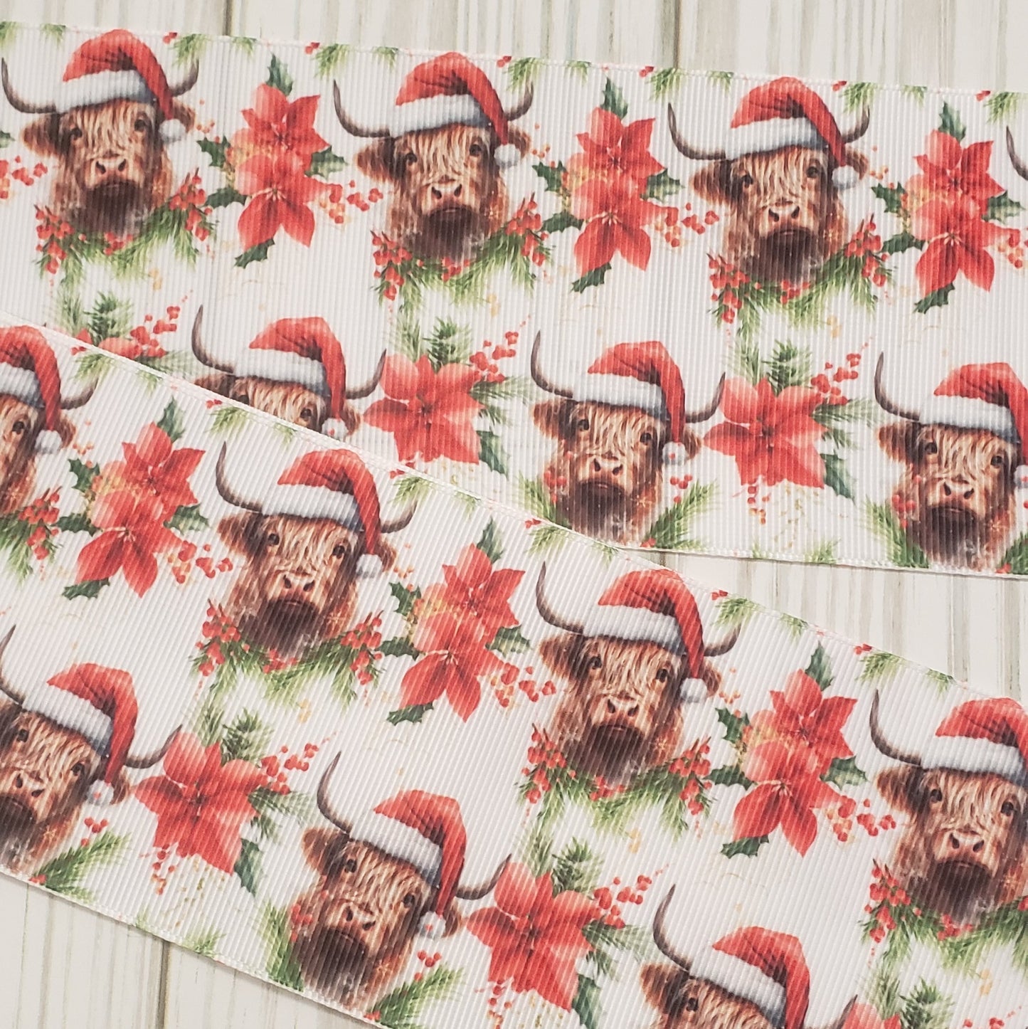 Santa Highland Cow Ribbon