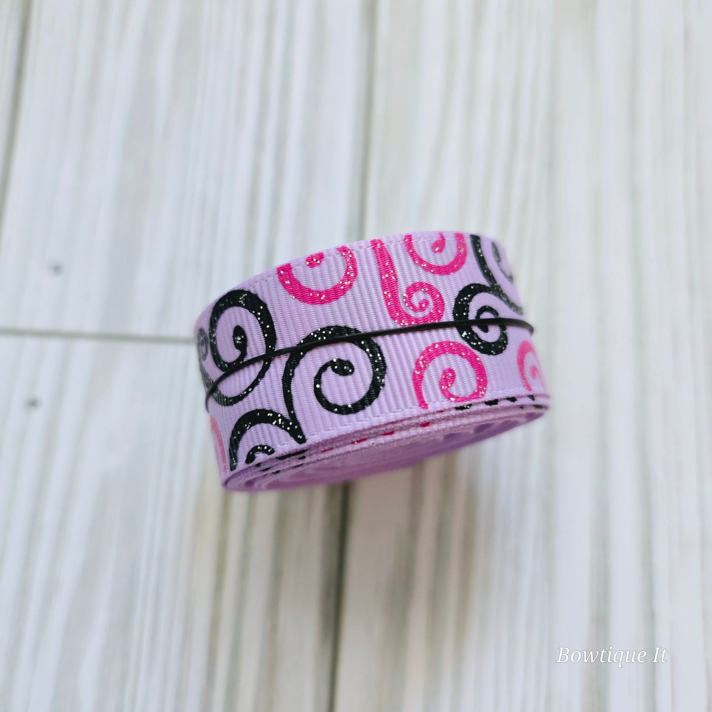 5y - Pink/Black Swirls Ribbon