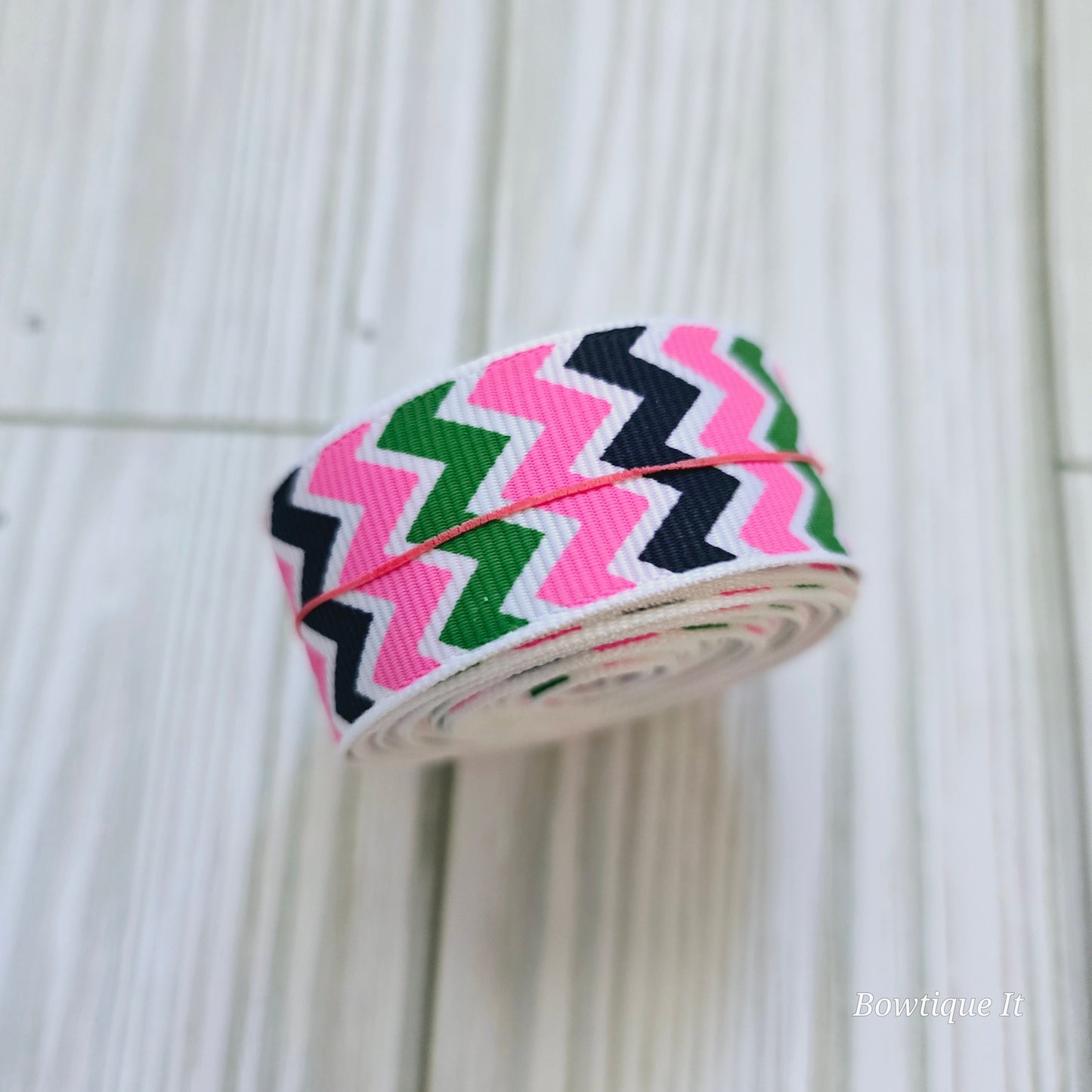 5y - Chevron Pink/Green/Black Ribbon