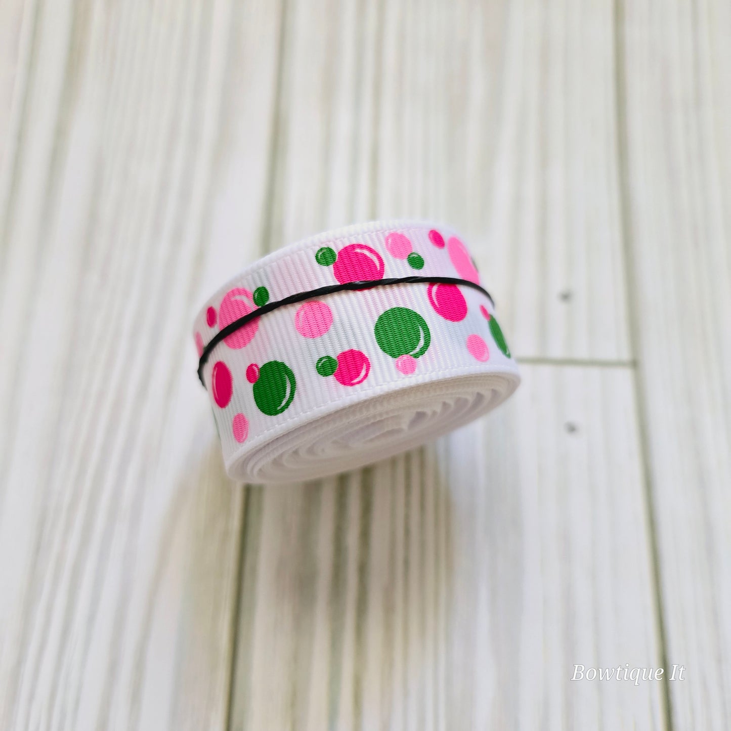 5y - Polka Dots Pink/Green Ribbon