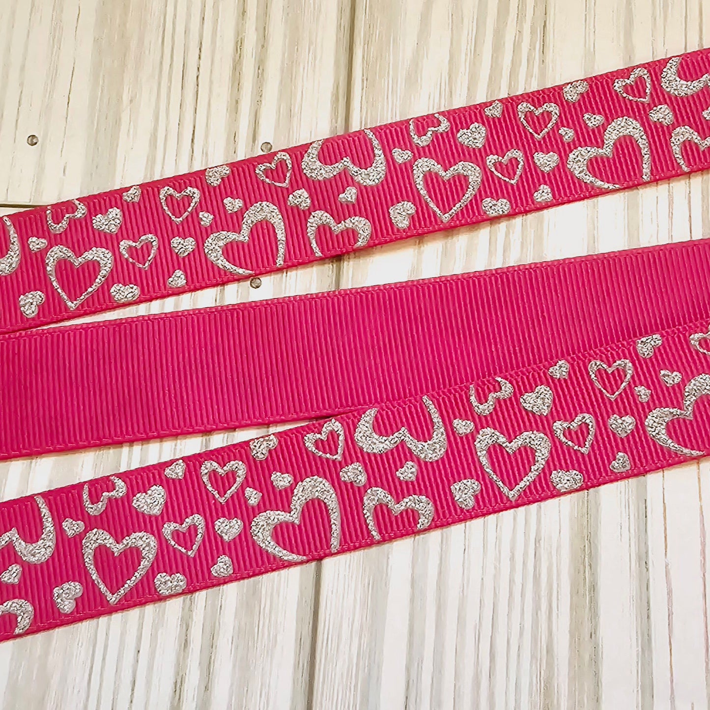 Silver Glitter Hearts Ribbon