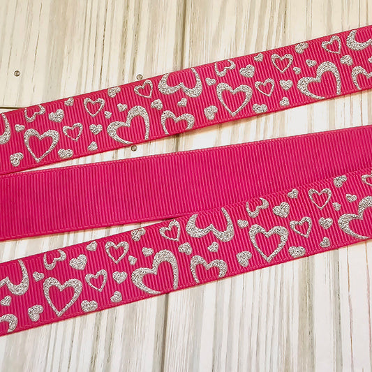 Silver Glitter Hearts Ribbon